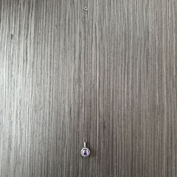 Dainty Amethyst Necklace Sterling Silver Chain - Picture 6 of 6
